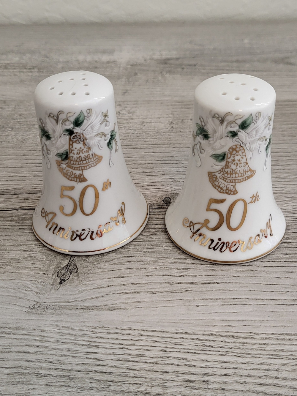 Lefton 50th Anniversary Porcelain Salt & Pepper Shakers - Gold and White